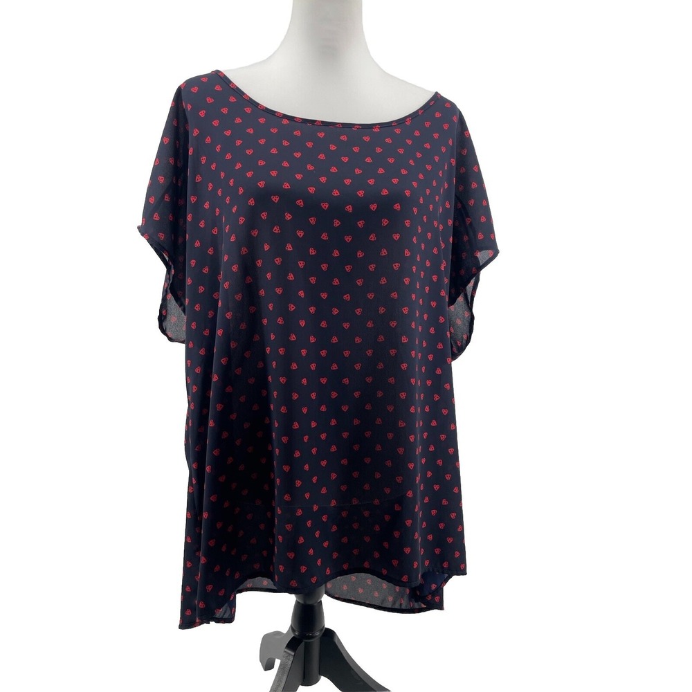 PLEIONE Tunic Top Women's 1X Navy  Blue Red Hearts‎ Lagenlook Career Made In USA